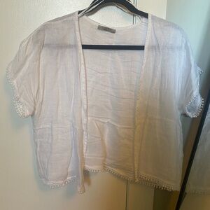 Chic White Blouse with Pom-Pom Trim